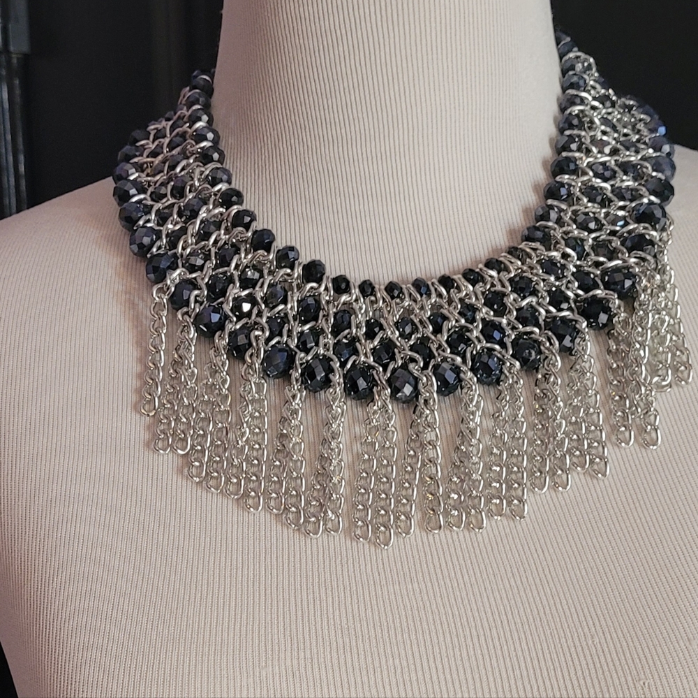 Crystal Blue Statement Necklace Never worn ...No Tag - bib length , adjustable